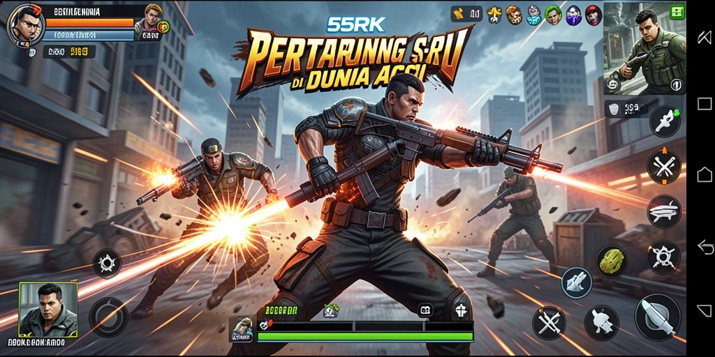 Screenshot ini menunjukkan aksi pertarungan yang intens dalam 55RK.