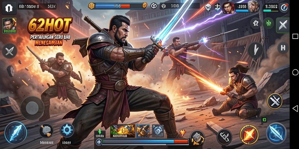 Gameplay menegangkan di 62HOT dengan karakter bertarung.