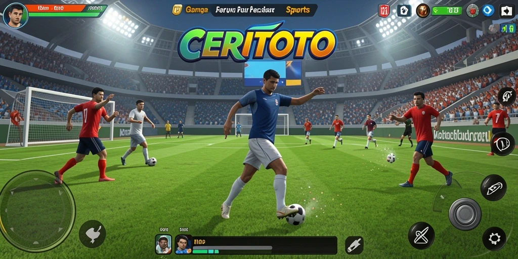 Screenshot utama CERITOTO menampilkan aksi seru dalam pertandingan olahraga.