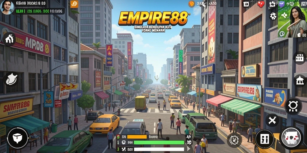 Tampilan gameplay EMPIRE88 dengan berbagai fitur simulasi kota.
