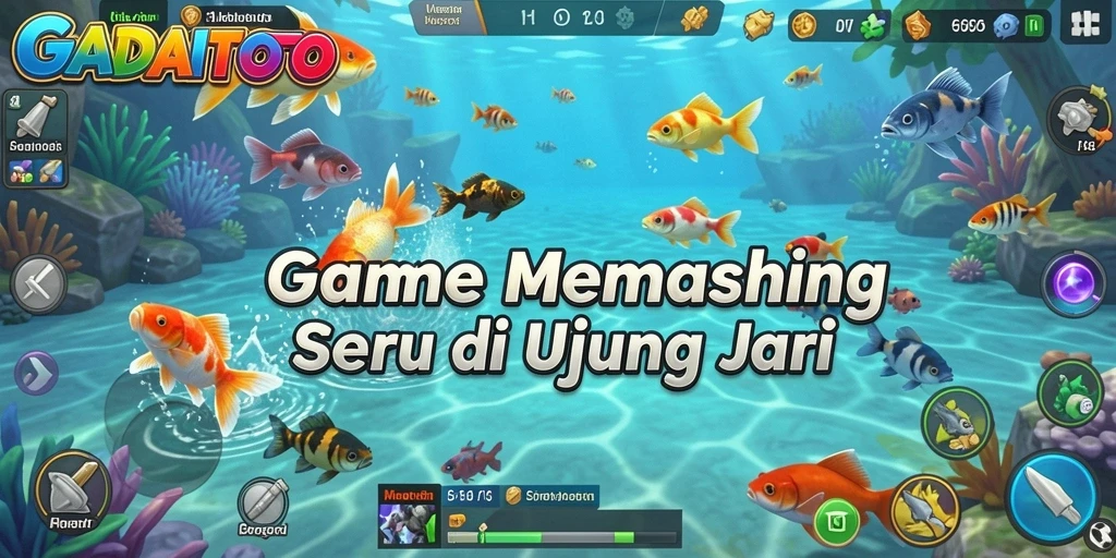 Screenshot gameplay GADAITOTO menunjukkan aksi seru memancing ikan.