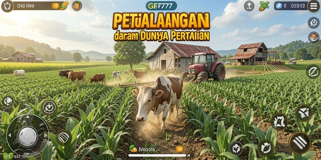 Tampilan screenshot GF777 menampilkan pemain saat melakukan panen di ladangnya.