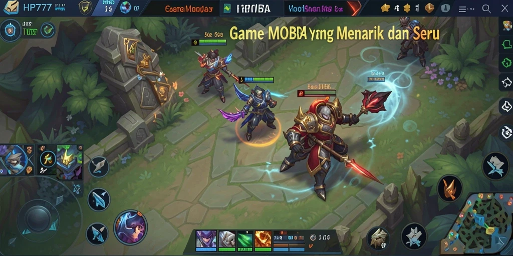 Tampilan aksi seru dalam gameplay MOBA HP777.