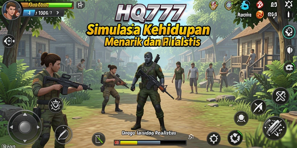 Screenshot menampilkan gameplay realistis HQ777 dengan interaksi karakter.