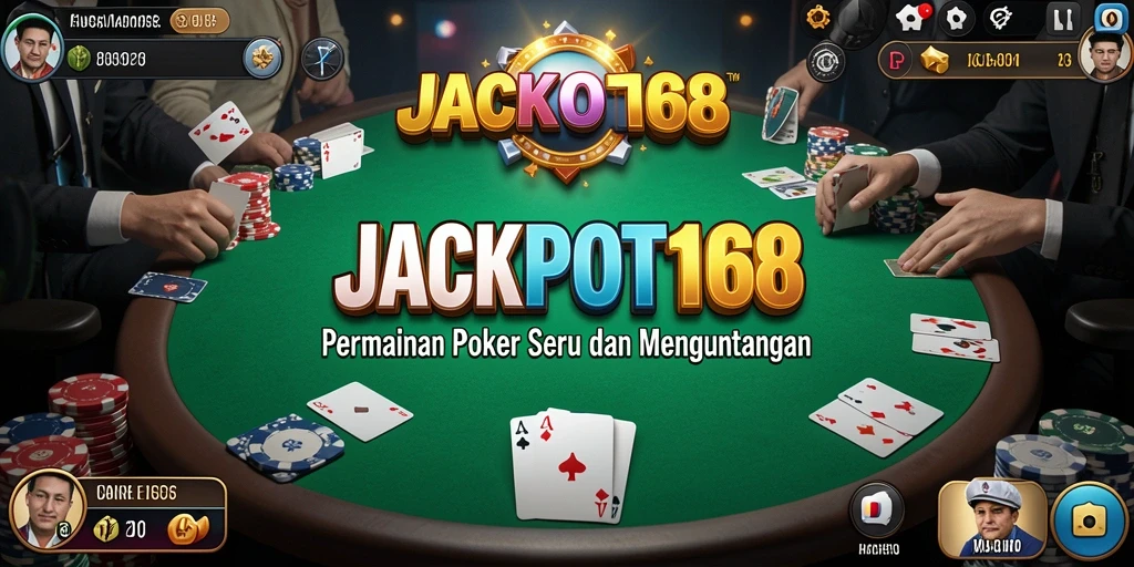 Screenshot JACKPOT168 menampilkan momen seru di meja poker.