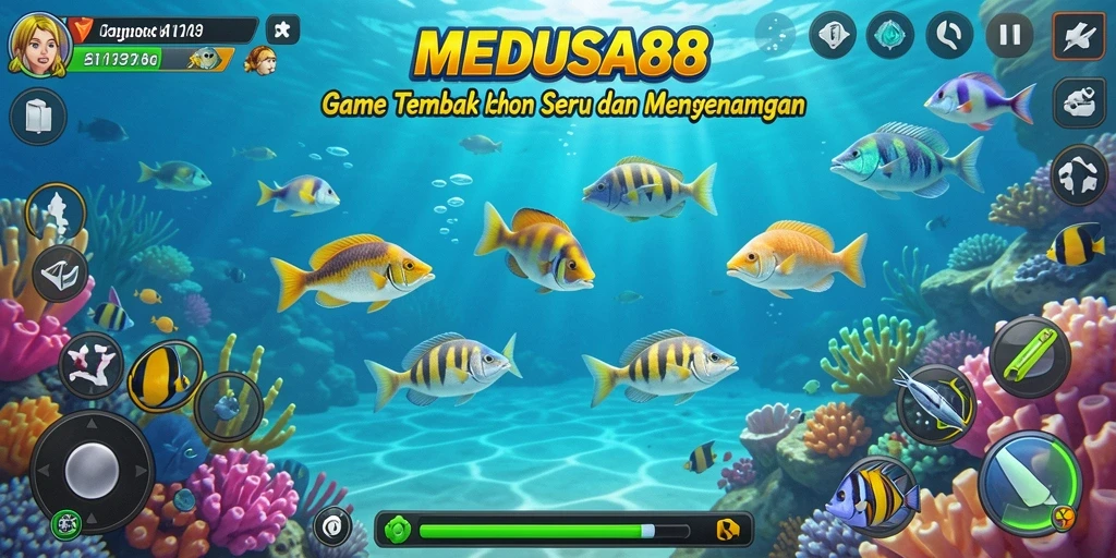 Tampilan gameplay seru di MEDUSA88, penuh warna dan aksi tembak ikan.