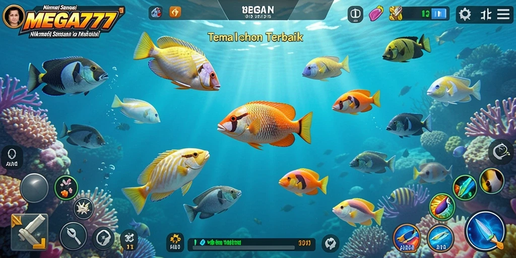 Tampilan permainan MEGA777 dengan aksi tembak ikan yang seru.