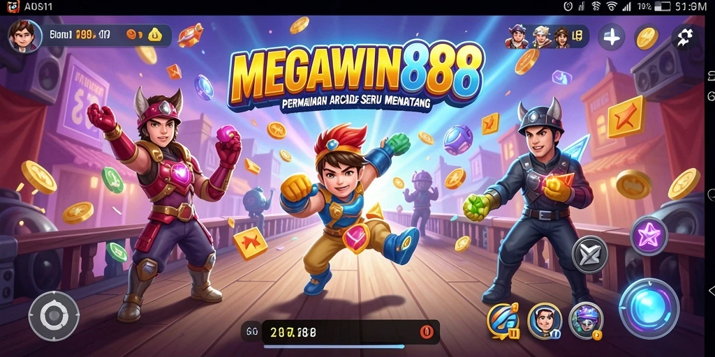 Screenshot utama MEGAWIN888 menunjukkan aksi gameplay Arcade yang seru.