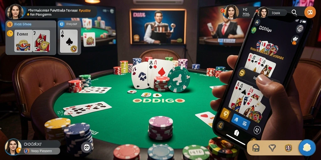 Tampilan gameplay ODDIGO yang menarik saat bertarung di meja poker.