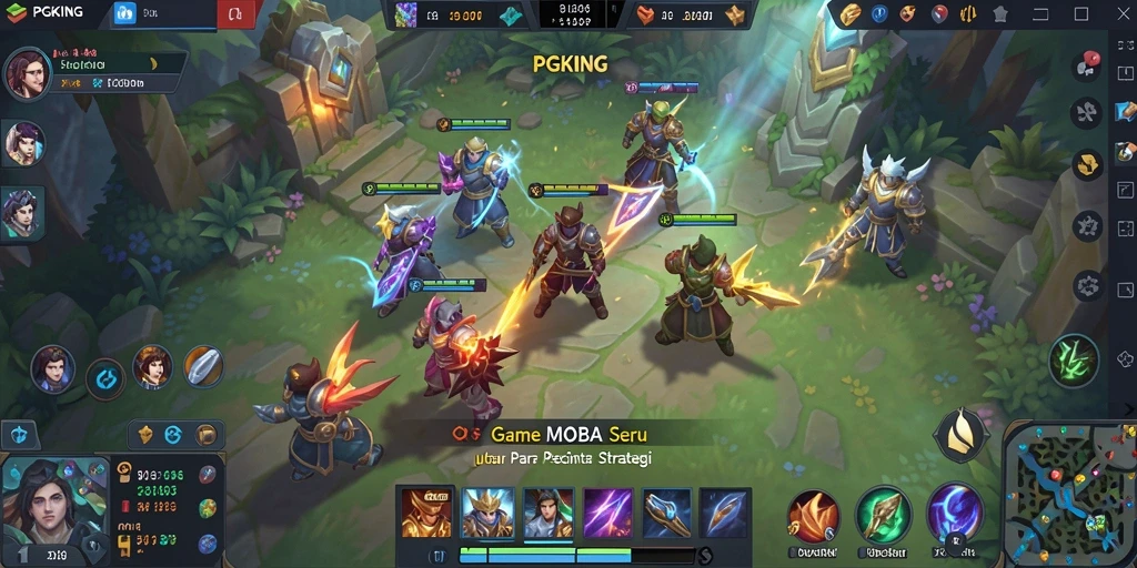 Tangkapan layar dari gameplay PGKING yang penuh aksi dan strategi MOBA.