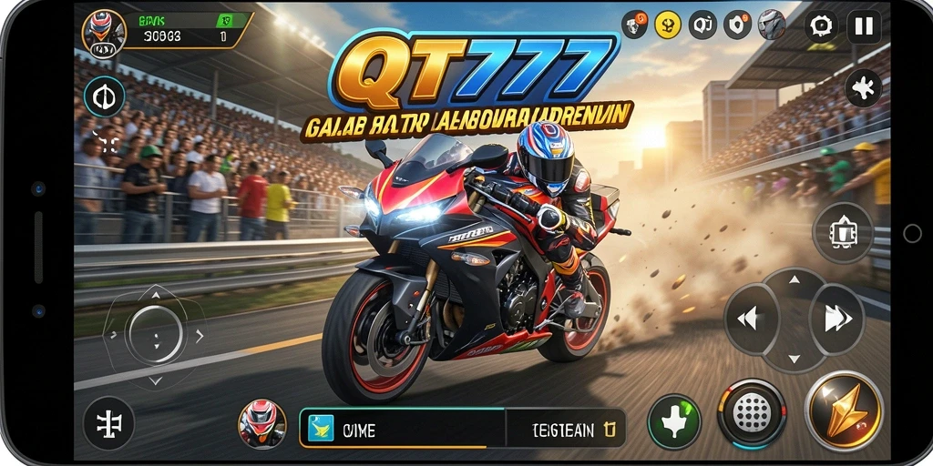 Tampilan gameplay balap motor yang mendebarkan dan seru.