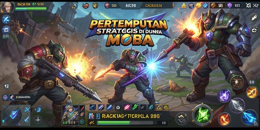 Screenshot gameplay dinamis dari RACIK198 dalam aksi pertempuran MOBA.