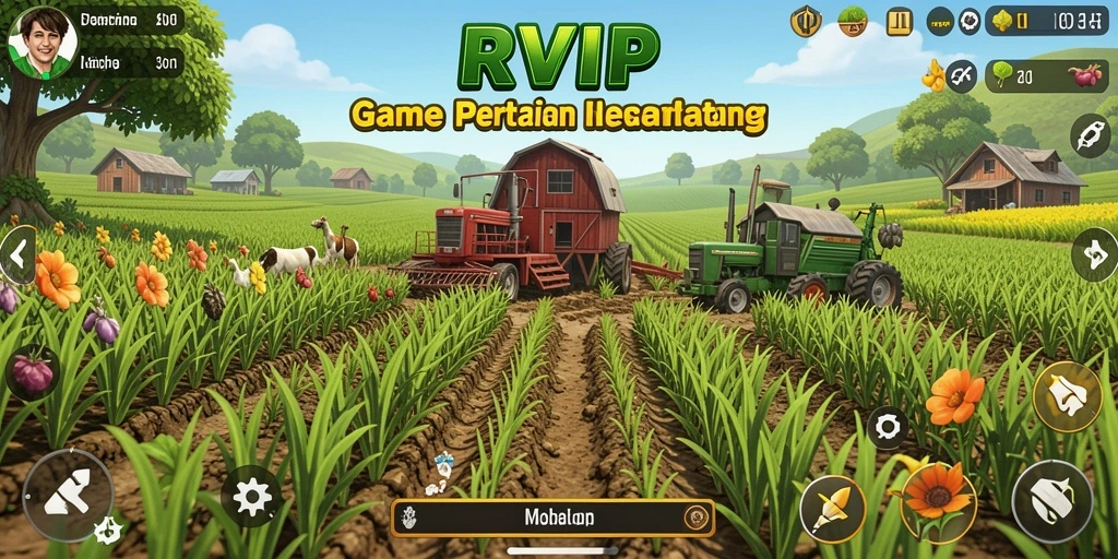 Screenshot utama RVIP menampilkan aktivitas bertani yang seru dan menyenangkan.